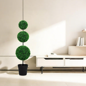 Triple Ball Topiary Tree Set of 2 with Planter – 4 ft Artificial Indoor Outdoor Plant