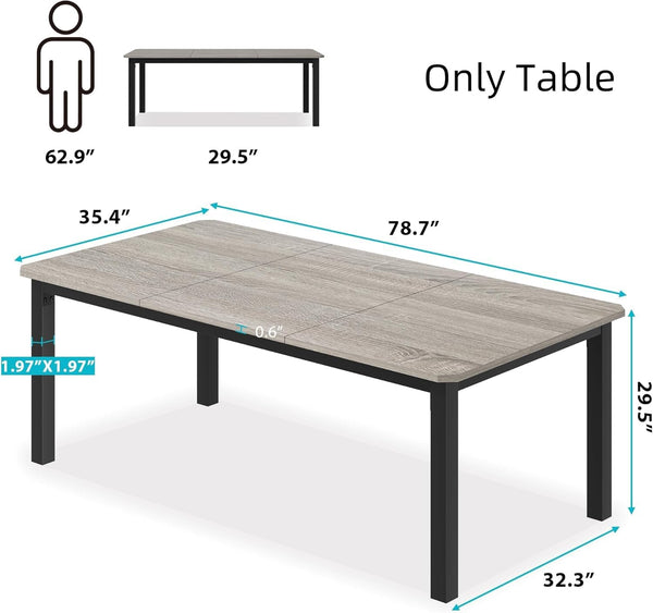 Industrial Dining Table 6-8 Person, 78" Rectangular Kitchen Table