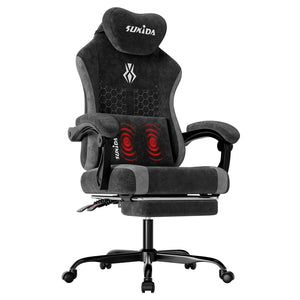 SUKIDA Fabric Video Gaming Chair, Ergonomic High-Back Computer Game Chairs with Large Massage Adjustable Lumbar Support, Headrest and Linked Armrests for Long Hours Sitting Task Chair, Black