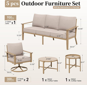 Outdoor Patio Conversation Set with Sofa, Swivel Chairs & Nested Table
