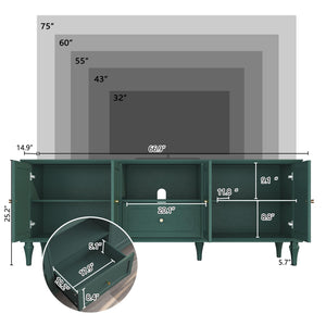 ARTPOWER 67'' Mid-Century Modern TV Stand with Storage Drawer and Doors, Long TV Stand with Adjustable Shelves for 75 Inch TV for Living Room, Bedroom, Green