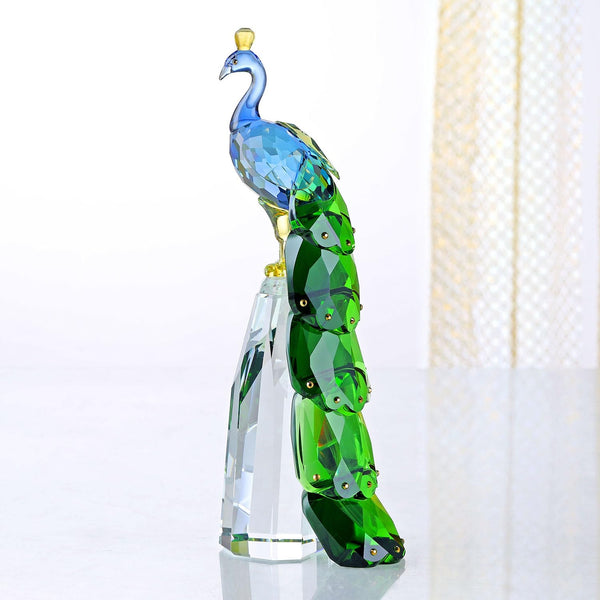 Crystal Peacock Figurine – Handmade K9 Crystal Home Decor Statue