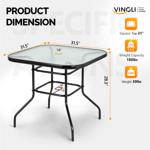 Glass Patio Table with Umbrella Hole – Tempered Glass Outdoor Dining Table