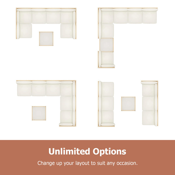 Outdoor Patio Sectional Sofa Set with Tempered Glass Coffee Table