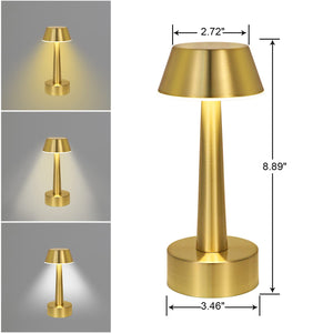 UMEXUS 8.8'' Cordless Small Table Lamp for Bar Restaurant, Rechargeable Battery Operated Touch Lamps, Gold 3-Way Dimmable LED Metal Portable Bedside Mini Night Light for Bedroom Outdoor, Home Decor