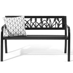 Outdoor Metal Patio Bench with Floral Backrest