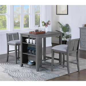 3-Piece Counter Height Dining Set with USB Charging & Storage Shelves