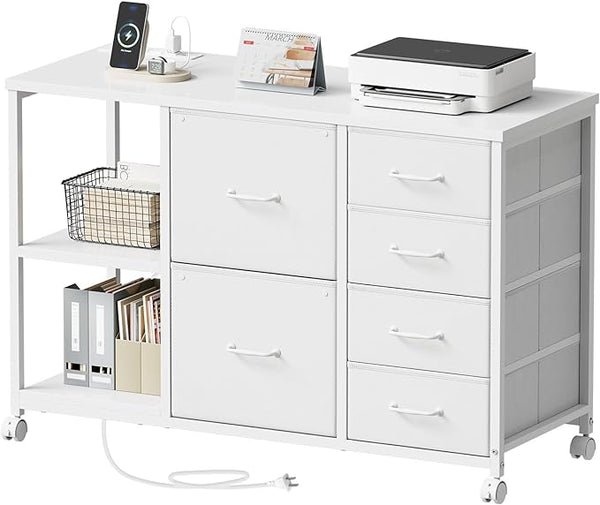 6-Drawer File Cabinet with Charging Station & Printer Stand