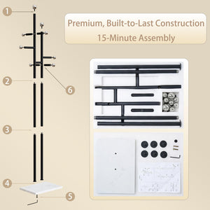 Heavy Duty Freestanding Coat Rack with Marble Base & 14 Hooks