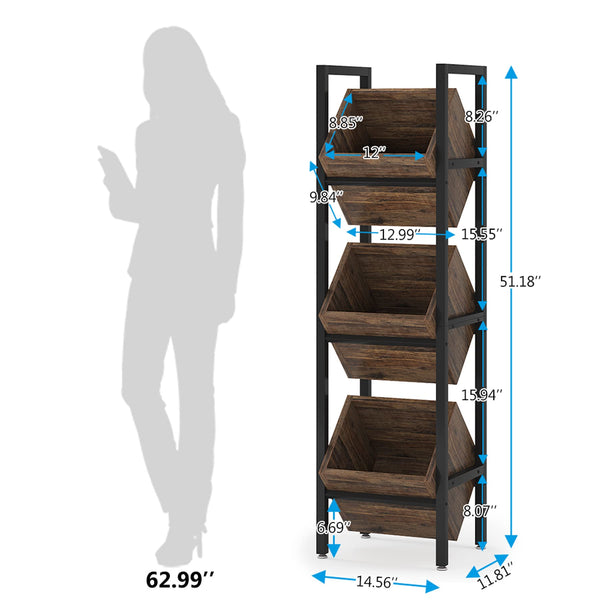 3-Tier Freestanding Wooden Wine Rack with Metal Frame
