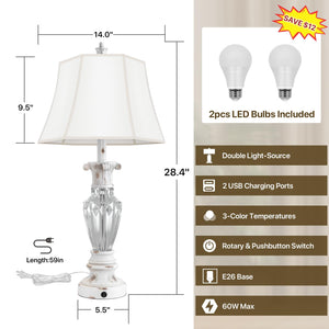 Table Lamp Set of 2 with USB Ports & 3-Color Temperatures