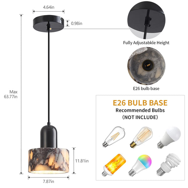 Marble Cylinder Pendant Light – Brass & Stone Shade