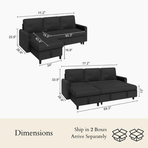 L-Shaped Sleeper Sectional Sofa with Storage Chaise