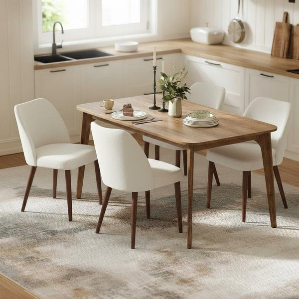 Upholstered Linen Dining Chair Set of 4 with Wood Legs & Wing Backrest