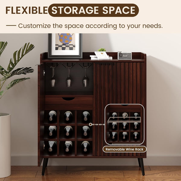 Fluted Wine & Coffee Bar Cabinet with Storage