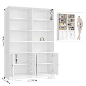 73" Tall Bookshelf with Doors – 6-Tier Double Wide Storage Bookcase