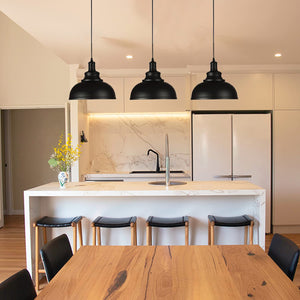 Black Dome Metal Pendant Light – Industrial Ceiling Fixture (3-Pack)