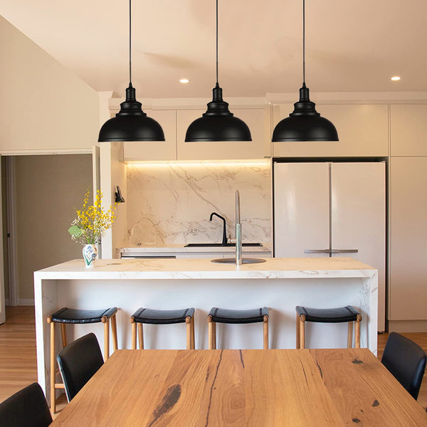 Black Dome Metal Pendant Light – Industrial Ceiling Fixture (3-Pack)