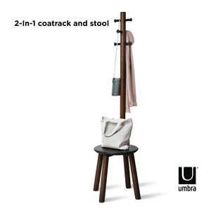 Pillar Coat Rack and Stool with 6 Hooks