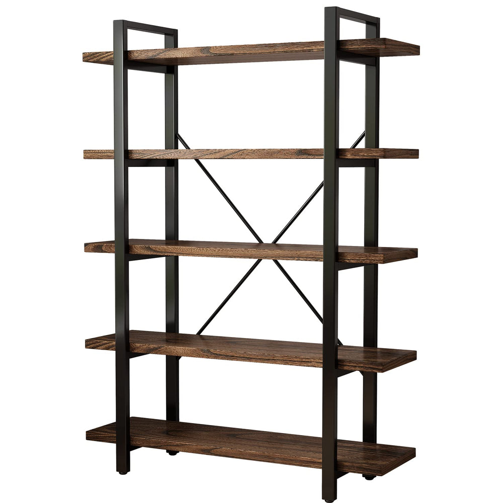 Industrial Solid Wood Bookcase with Metal Frame