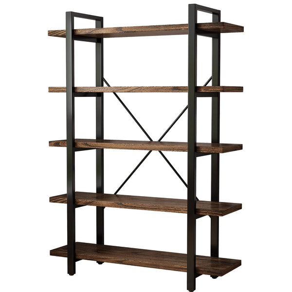 Industrial Solid Wood Bookcase with Metal Frame