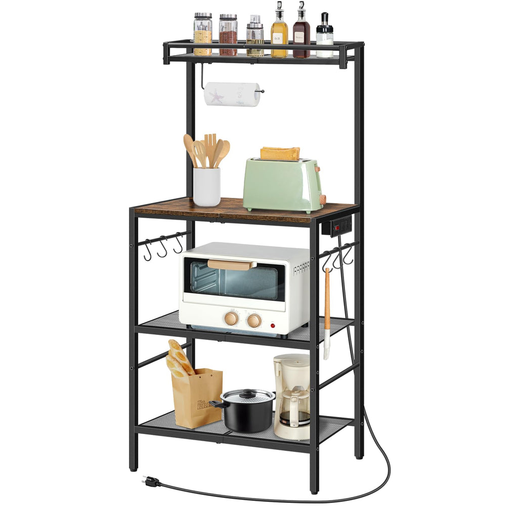 Baker's Rack with Power Outlet, Paper Holder & 6 Hooks