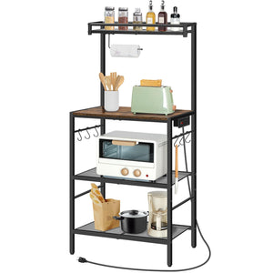 Baker's Rack with Power Outlet, Paper Holder & 6 Hooks