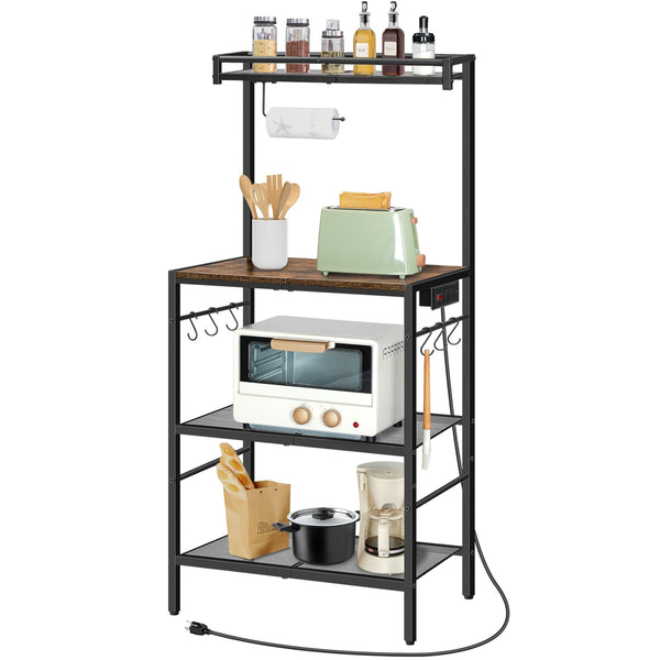 Baker's Rack with Power Outlet, Paper Holder & 6 Hooks
