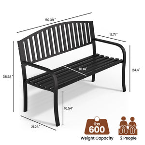 50-Inch Metal Outdoor Bench with Armrests