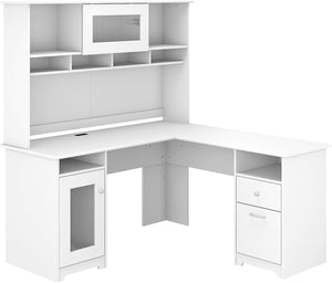 60-Inch L-Shaped Corner Desk with Hutch & Storage