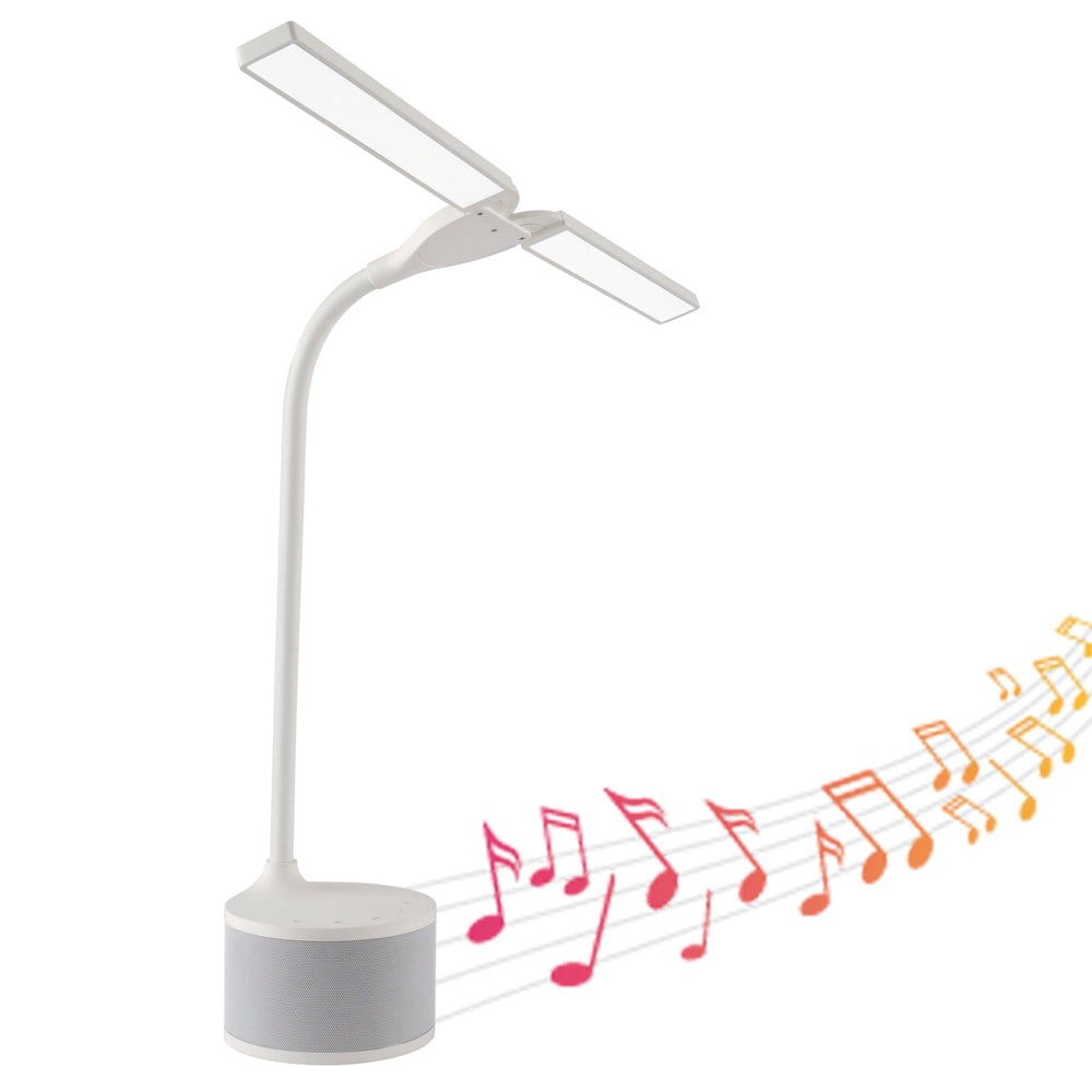 LED Desk Lamp with Bluetooth Speaker & Dual Adjustable Shades
