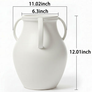 Matte White Ceramic Jug Vase with Handles