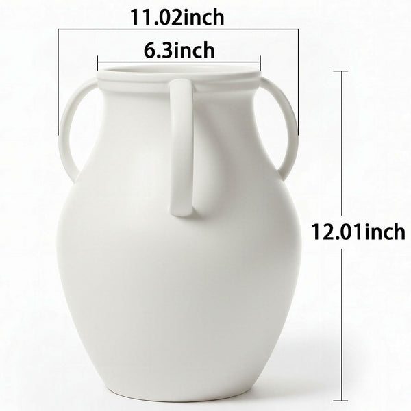 Matte White Ceramic Jug Vase with Handles