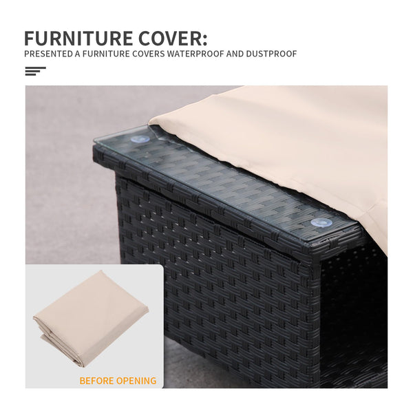 Outdoor Wicker Coffee Table with 2-Layer Glass Storage