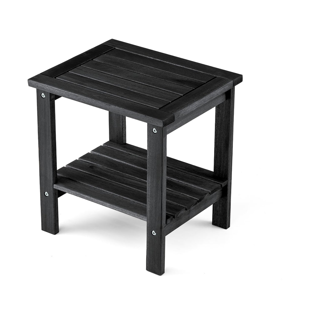 THYOI Premium Acacia Wood Outdoor Side Table, Adirondack Square Patio End Table with 2-Tier Storage Shelf, Weather-Resistant Small Table for Porch, Garden, Backyard, Poolside (Black)