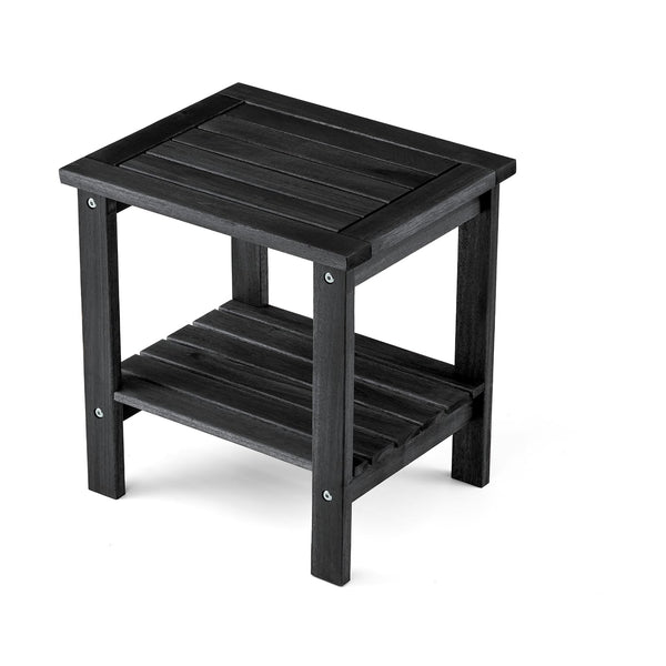 THYOI Premium Acacia Wood Outdoor Side Table, Adirondack Square Patio End Table with 2-Tier Storage Shelf, Weather-Resistant Small Table for Porch, Garden, Backyard, Poolside (Black)