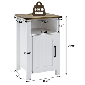 Farmhouse Nightstand Set of 2 with Charging Station & Storage