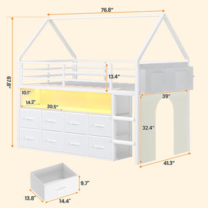 Twin Size Kids Loft Bed with Storage Drawers & LED Lights