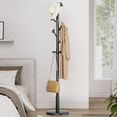 Freestanding Wood Coat Rack with 10 Hooks