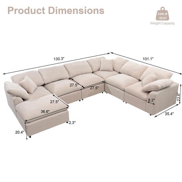 U-Shaped Modular Sectional Sofa with Ottoman – 7 Seat