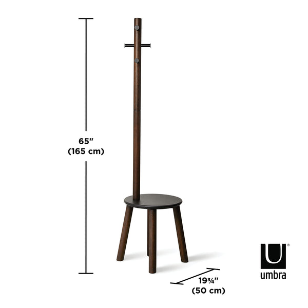 Pillar Coat Rack and Stool with 6 Hooks