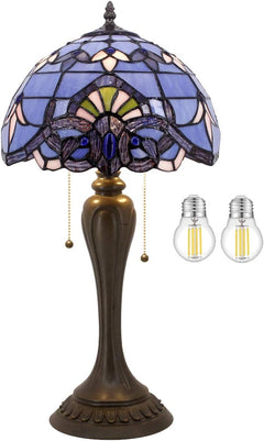 Tiffany Stained Glass Table Lamp – Blue Purple Baroque, 12"W x 22"H