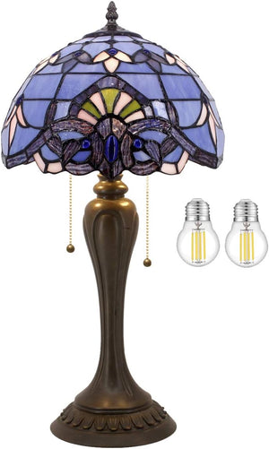 Tiffany Stained Glass Table Lamp – Blue Purple Baroque, 12"W x 22"H