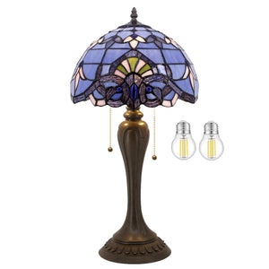 Tiffany Stained Glass Table Lamp – Blue Purple Baroque, 12"W x 22"H