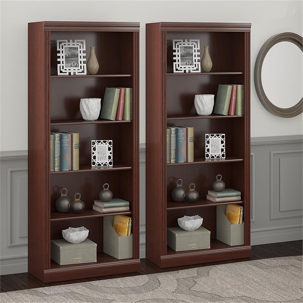 Tall 5-Shelf Bookcase Set of 2 – Harvest Cherry