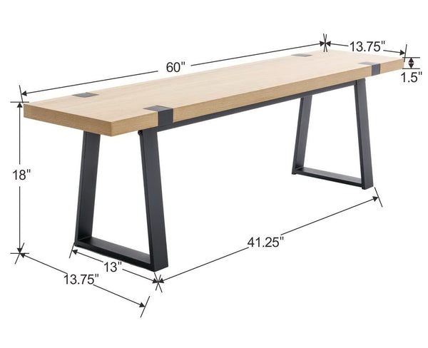 60-Inch Industrial Wooden Dining Bench with Metal Legs