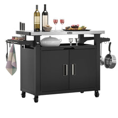 Outdoor Grill Cart with Storage Cabinet & Stainless Steel Top
