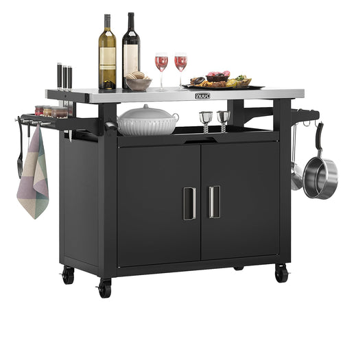 Outdoor Grill Cart with Storage Cabinet & Stainless Steel Top