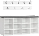 Entryway Shoe Storage Bench with Cushion & Coat Rack, 12 Cubbies, 330 lb Capacity