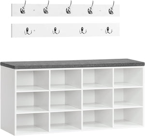 Entryway Shoe Storage Bench with Cushion & Coat Rack, 12 Cubbies, 330 lb Capacity